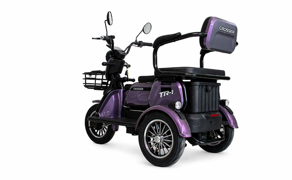 Электротрайк Crosser TR-1 LFP 1500W 76.8V 30Ah, трехколесный электроскутер, до 75 км, для взрослых и пожилых Фіолетовий | Зображення 7