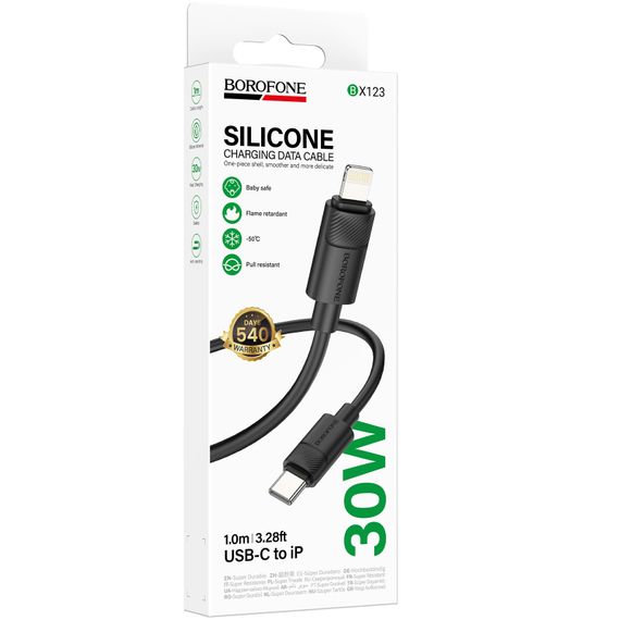 Дата кабель Borofone BX123 Leya Type-C to Lightning 30W (1m) Black | Зображення 1