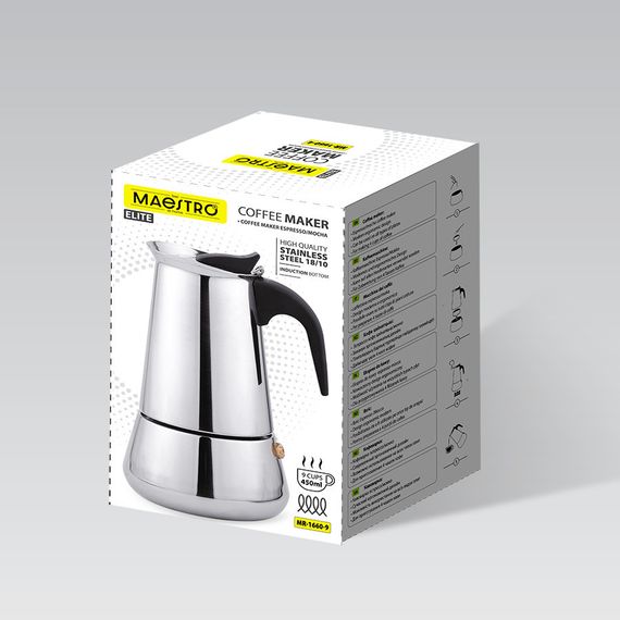 Кофеварка гейзерная из нержавеющей стали Maestro MR-1660-9, 450 мл на 9 чашек для эспрессо | Зображення 4