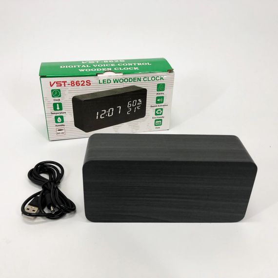 Электронные настольные часы VST-862S-4 черные с зеленой подсветкой, с датчиками температуры и влажности | Зображення 8