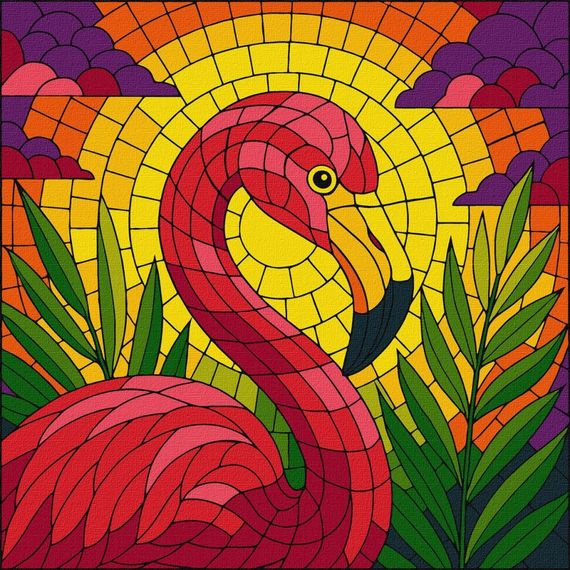 Картина по номерам "Витраж. Фламинго" ©art_selena_ua KHO5165, 30х30 см