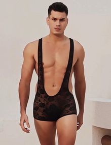 Чоловічий мереживний комбідрес із підтяжками Star Night чорний, S sexstyle