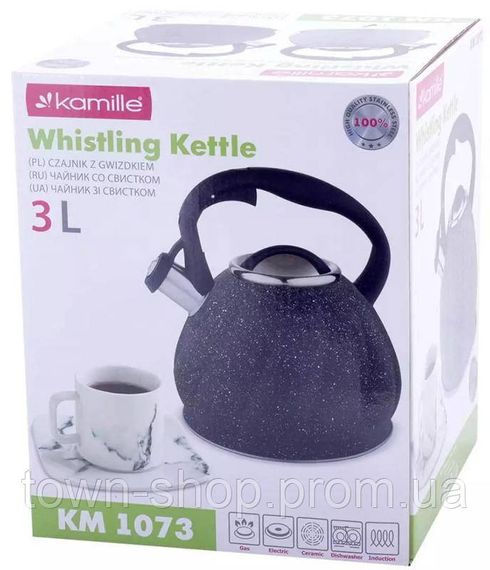 Чайник Kamille Whistling Kettle Marble 3л из нержавеющей стали со свистком (черный мрамор) KM-1073BL | Зображення 2