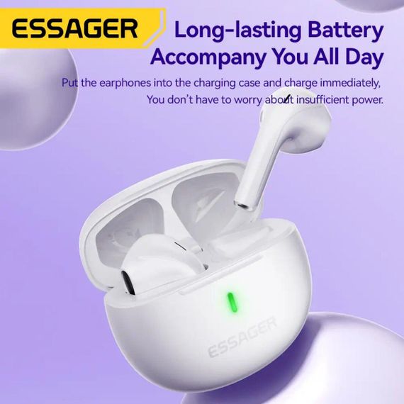 Беспроводные наушники ESSAGER (color box) Shining TWS Bluetooth elphones White | Зображення 4