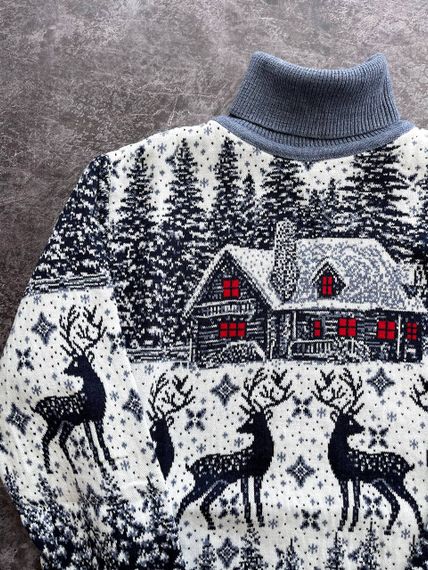 Мужской новогодний свитер Олени домик PA0001 цвет голубой, размер L | Зображення 3