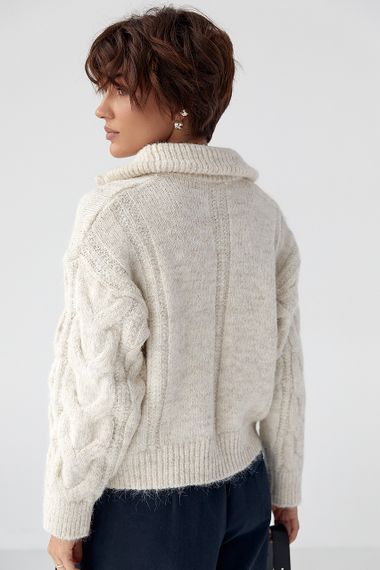 Теплий кардиган в косички на блискавці - бежевий цвет, ONE SIZE (є розміри) | Зображення 1