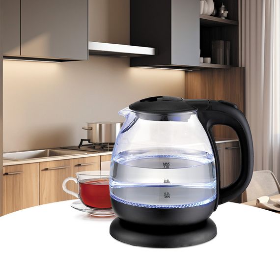Електрочайник скляний Maestro MR-055-BLACK, 1 л, 1100 Вт, з підсвіткою | Зображення 1