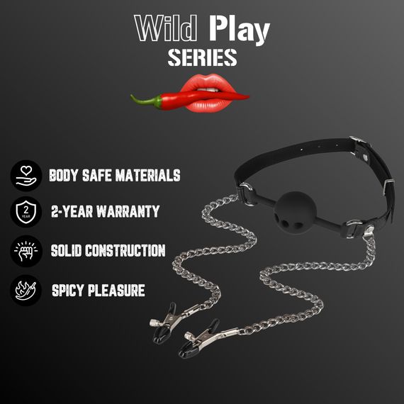 Набір БДСМ - Erospace Wild Play Mouth Gag With Nipple Clamps C15 | Зображення 1