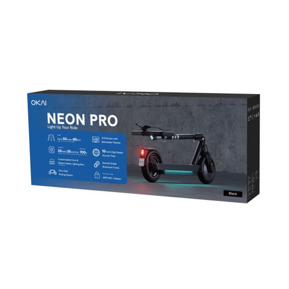 Електросамокат OKAI ES30-NEON PRO Black 10", 350(700)W, 14.7Ah, 80km, 25km\h, 25%, NFC, App, 21kg | Зображення 1