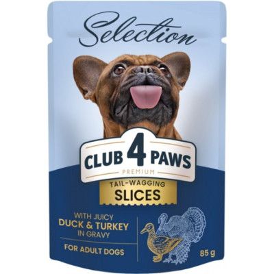Влажный корм для собак Club 4 Paws Selection Плюс Кусочки с уткой и индейкой в соусе 85 г (4820215368049)