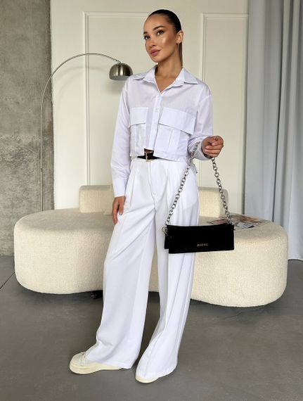 Женские широкие легкие штаны брюки палаццо со стрелками NA2012 цвет белый, размер 46/48 | Зображення 5