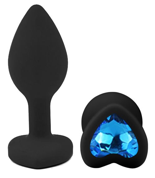 Силіконова анальна пробка EGZO - Silicone Black Heart Plug Blue, size S Sex Aura | Зображення 1