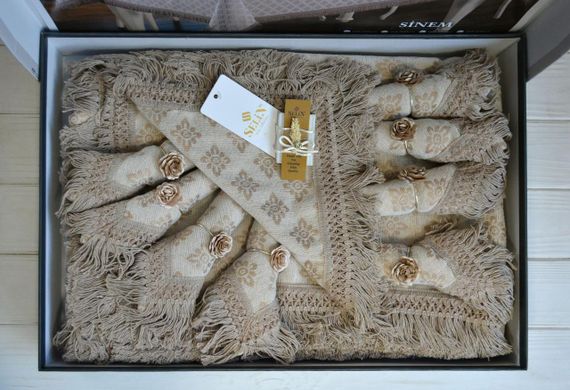 Скатертина Selin Sinem Set 160×350+12 серветок бежева | Зображення 3