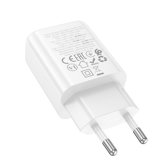 МЗП Hoco N63 Gentle PD30W+QC3.0 (1USB-A/1C) + кабель Type-C to Lightning White | Зображення 6