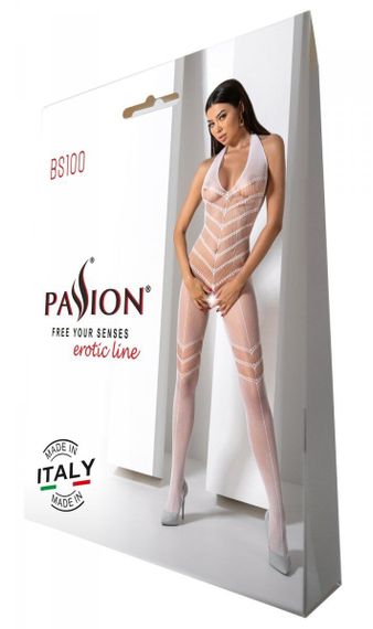 Бодістокінг з плетінням на животику Passion BS100 One Size, white, декоративний шов, з доступом | Зображення 5