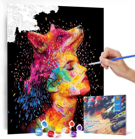 Картина по номерам Bougimal "Женщина и Лисица", набор для рисования акрилом, 40x50 см, без рамки