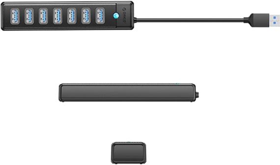 USB-хаб Orico PW7U-U3, 7x USB-A 3.0, USB-C 5V/3A, 1 м, чорний | Зображення 1