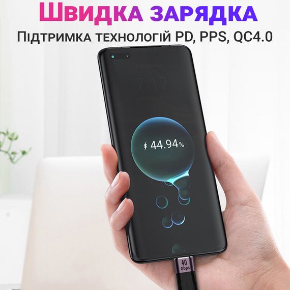 Кабель 40Gbps для синхронизации данных и зарядки Type-C Male to Female Addap UC2UC-02, 100Вт, USB 4.0 | Зображення 5
