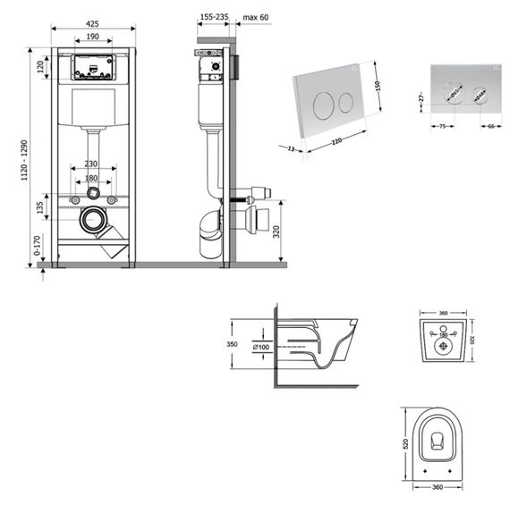 Набір Qtap Nest 4 в 1 підвісний унітаз Jay Ultra Quiet 520x360x320 + комплект інсталяції QT07335175W48189 | Зображення 1