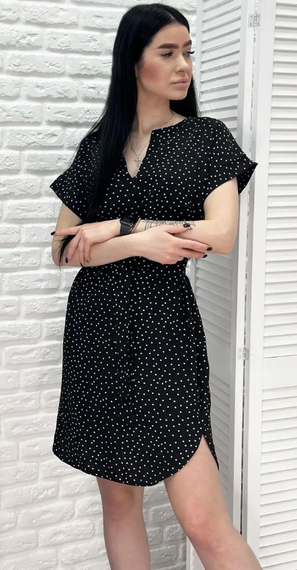 Женское летнее платье в горошек с коротким рукавом GF509250 размер 42/44, цвет черный | Зображення 1