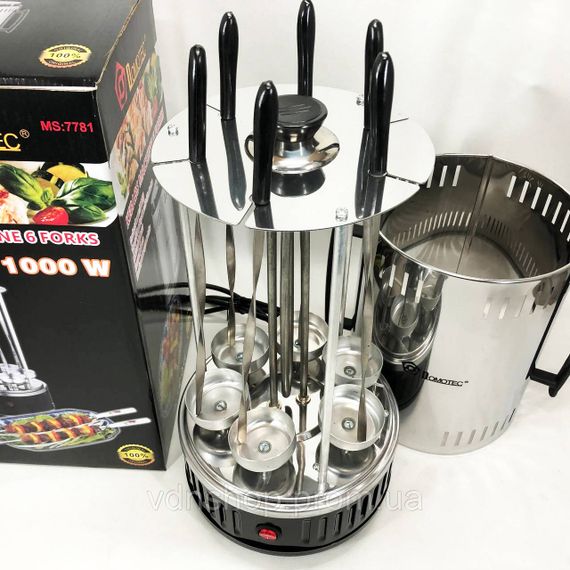 Шашличниця електрична Domotec MS-7781 на 6 шампурів 1000Вт вертикальна з нержавіючої сталі JL-80 | Зображення 6