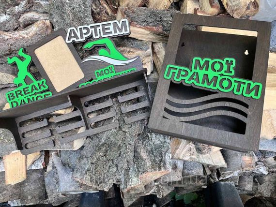 Медальница с фоторамкой и полкой для кубков Деревянный держатель для медалей Органайзер для наград, грамот