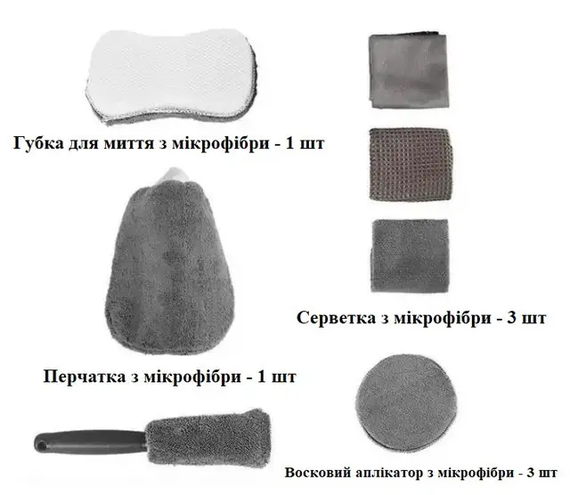 Рушники з мікрофібри для чищення автомобіля, Щітки для полірування та чищення машини 9в1 | Зображення 7