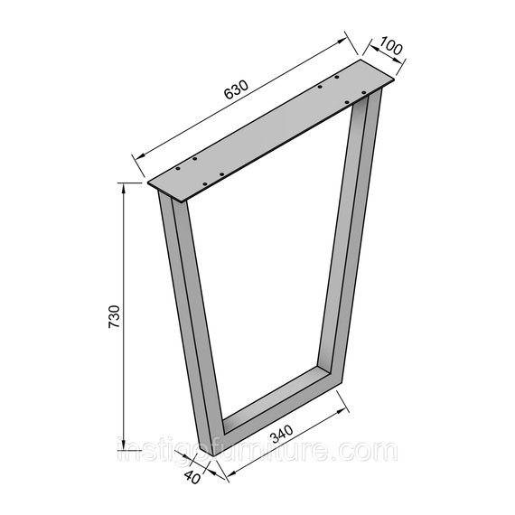 Комплект опор для столу з металу 630×100mm, H=730mm (профільна труба: 40x40mm) Золото | Зображення 6