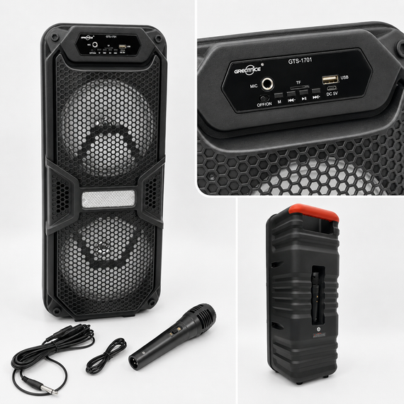 Колонка Bluetooth GTS-1701 55 см / Акустическая система с микрофоном / Караоке колонка с LED-подсветкой | Зображення 3
