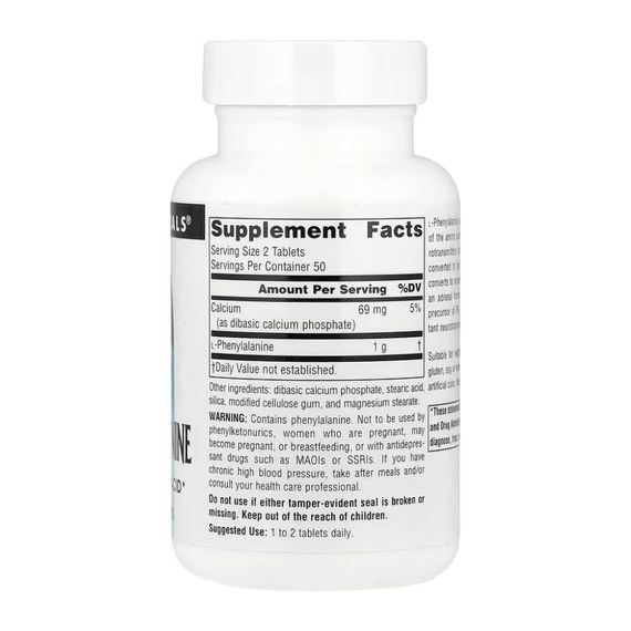 Фенилаланин Source Naturals L-Phenylalanine 500 мг 100 таблеток | Зображення 1