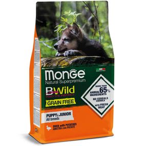 Корм Monge BWild Grain Free All Breeds Puppy Anatra сухий з качкою для щенят і юніорів усіх порід 15 кг