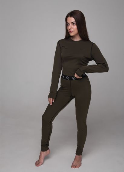 Жіноча термобілизна зелена ластік на флісі