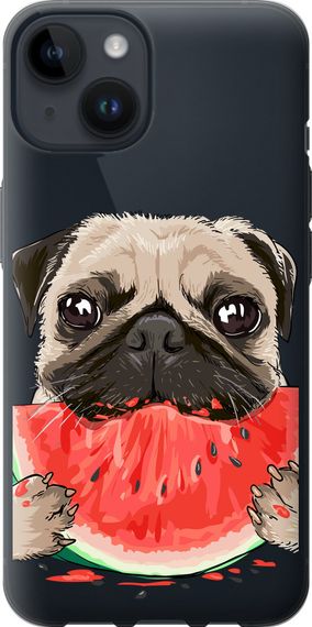 Чехол на iPhone 14 Мопс и арбуз "4665u-2648-17620"