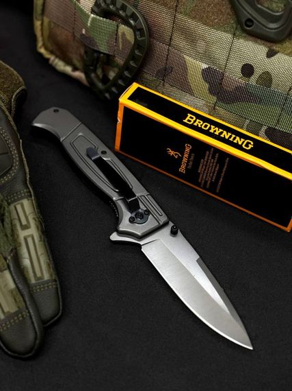 Ніж Browning BR3 складний напівавтоматичний з деревʼяною накладкою на рукоятці чорний/коричневий | Зображення 3