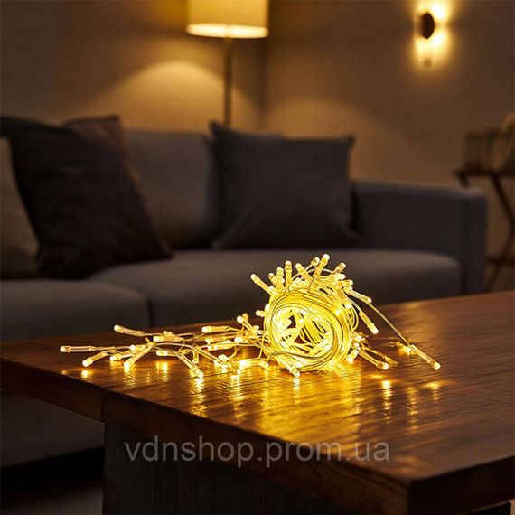 Новорічна гірлянда штора 1,5х1,5 м 64 LED кімнатна гірлянда білий провід Жовте світло ZWM1564LEDY | Зображення 2