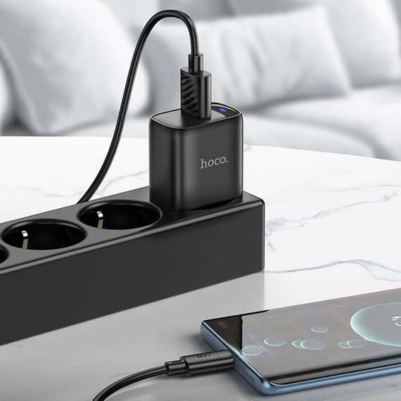 МЗП Hoco C140A Smart QC3.0 18W (1USB-A) + кабель USB to Type-C Black | Зображення 4