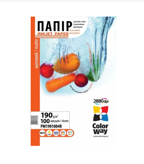 Папір 10*15см матовий 190г/м картон. уп 100 шт ColorWay PM1901004R