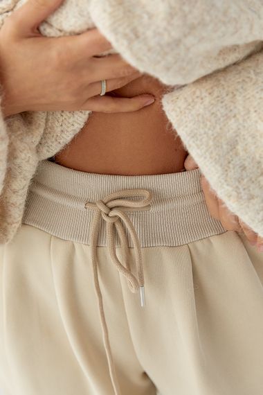 Теплі однотонні спортивні штани зі складками - бежевий цвет, XL (є розміри) | Зображення 3