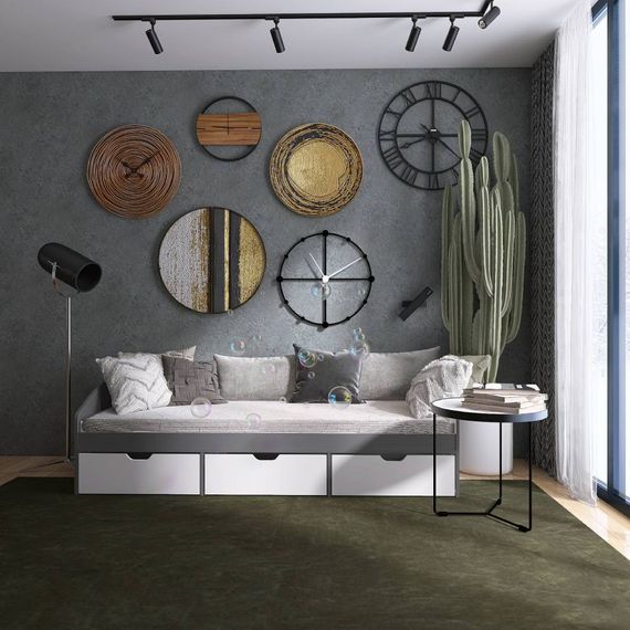 Ліжко односпальне з ящиками Еверест Комфорт 3 193х84х59  см Графіт/Німфея Альба (EVR-5736)