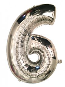 Фольгированная цифра 6 ("32)  серебристая, 80 см