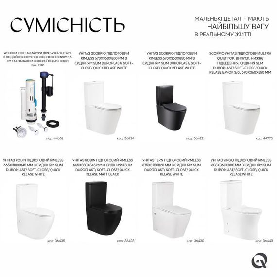 Qtap WDI комплект арматуры для бачка унитаза с двойной круглой кнопкой смыва 5,6 см и клапаном нижней подачи воды, 3/6L CHR | Зображення 4
