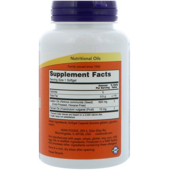 Покращення роботи кішківника NOW Foods Castor Oil 650 mg 120 Softgels | Зображення 1