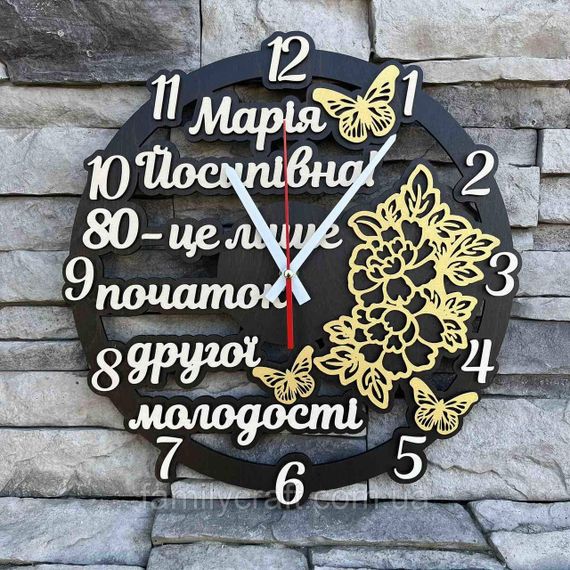 Настінний іменний годинник для мами, дерев'яний годинник на ювілей, подарунок тещі, безшумний декор, 35 см | Зображення 2