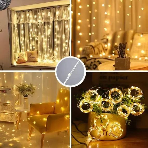 Гірлянда Водоспад USB штора 3х2м, білий теплий, 200 LED + пульт / Новорічна світлодіодна гірлянда на вікно | Зображення 3