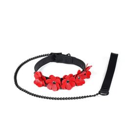Ошейник с поводком Liebe Seele Flower Rhythm - Black and Red Leather Flowers collar with Leash Sex Aura