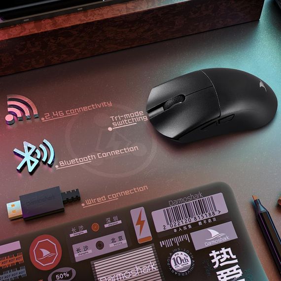 Бездротова ігрова миша Darmoshark M3 трирежимна 2.4G/USB-C/Bluetooth PAW3395 Чорна | Зображення 2