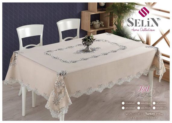 Лляна скатертина Selin Isil 160×350 см Кремова