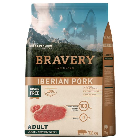 Корм Bravery Adult Large & Medium Iberian Pork сухий зі свининою для дорослих собак середніх та великих порід 12 кг