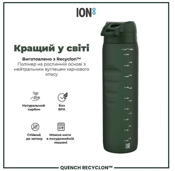 Пляшка для води ION8 1000 мл (ЕКО пляшка) BPA Free, Dark Green (I8RF1000DGRE) | Зображення 5