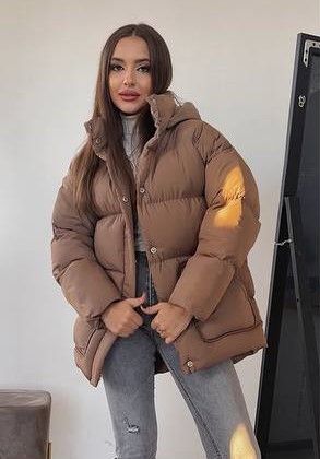 Пуховик з поясом бежевий XL | Зображення 9
